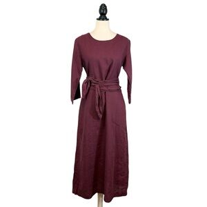 Len.OK Linen Long Dress Wild Orchid Purple Lagenlook Belted Waist Midi, Size M